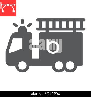 Fire engine glyph icon, transportation and vehicle, fire truck vector icon, vector graphics, editable stroke solid sign, eps 10 Stock Vector