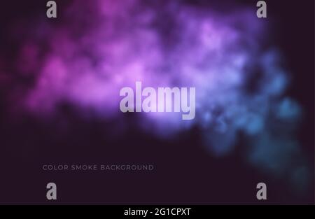 Clouds of pink and blue smoke on a black background. Colored puffs of smoke. Vector illustration