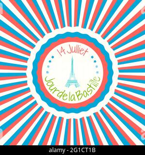 Bastille Day greeting card, France national day vector background Stock Vector