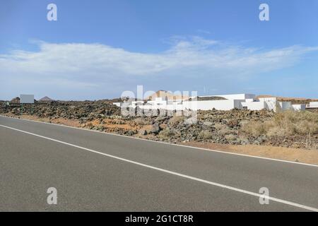 Impression at the Timanfaya National Park in Lanzarote, part of the Canary Islands in Spain Stock Photo