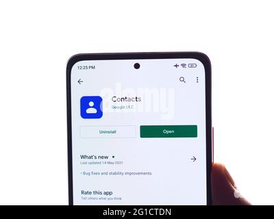 Assam, india - May 29, 2021 : Google Contacts logo on phone screen stock image. Stock Photo