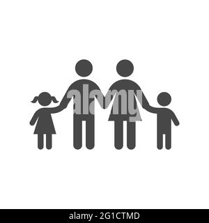 Family holding hands vector icon. Mother, father with children, son and daughter symbol. Stock Vector