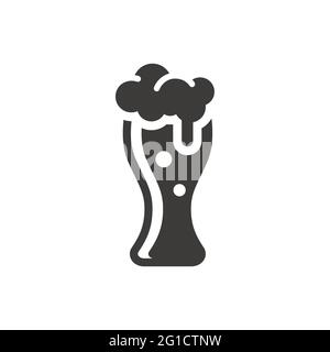 Beer glass with foam and bubbles icon. Black vector symbol. Stock Vector