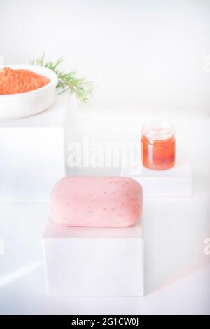 Natural soap with rosemary, honey and Red clay Stock Photo