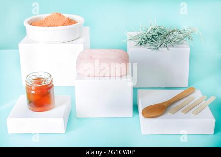 Natural soap with rosemary, honey and Red clay Stock Photo