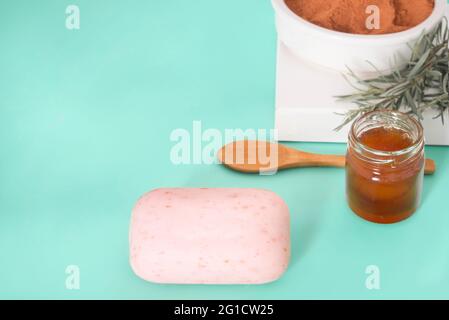 Natural soap with rosemary, honey and Red clay Stock Photo