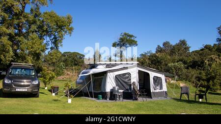 Harkerville, South Africa - caravan camping on the Garden Route in South Africa Stock Photo