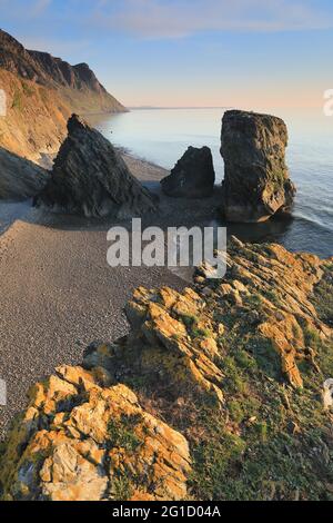 Sea Stacks and rocks near to Trefor, on the Llŷn Peninsula, North Wales, UK Stock Photo