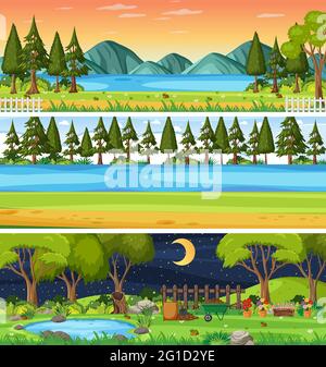 Set of different nature horizontal scenes illustration Stock Vector