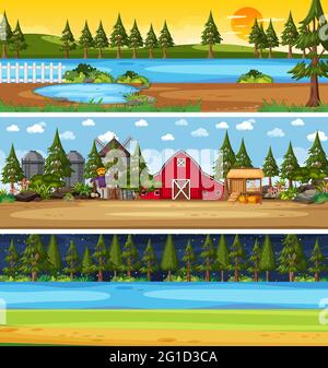Set of three different nature horizontal scenes illustration Stock Vector