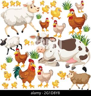 Seamless pattern with cute wild animals on white background illustration Stock Vector