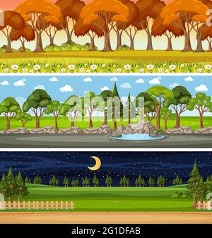 Set of three different nature horizontal scenes illustration Stock Vector