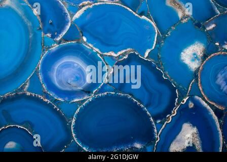 Blue agate tile with white veins. Abstract texture and background Stock Photo