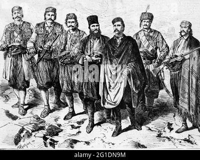 Herzegovina Uprising 1875 - 1877, leader the insurgent Mico Ljubibratic with his staff, ADDITIONAL-RIGHTS-CLEARANCE-INFO-NOT-AVAILABLE Stock Photo