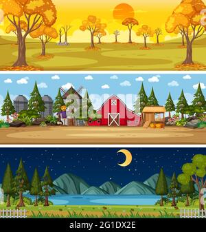 Set of different nature horizontal scenes illustration Stock Vector