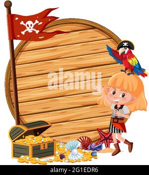 Pirate island with an empty banner isolated on white background illustration Stock Vector
