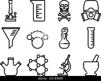 Chemistry Icon Set. Editable Bold Outline Design. Vector Illustration. Stock Vector