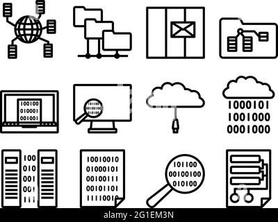 Data Icon Set. Editable Bold Outline Design. Vector Illustration. Stock Vector