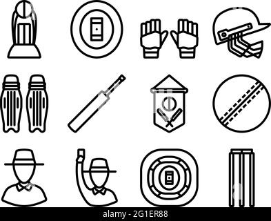 Cricket Icon Set. Editable Bold Outline Design. Vector Illustration. Stock Vector