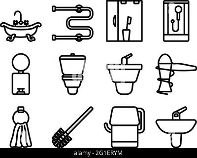 Bathroom Icon Set. Editable Bold Outline Design. Vector Illustration. Stock Vector