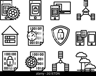 Data Icon Set. Editable Bold Outline Design. Vector Illustration. Stock Vector