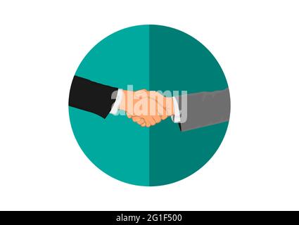 Drawing Graphics hand two business people shaking hands in green circle  logo vector illustration Stock Vector