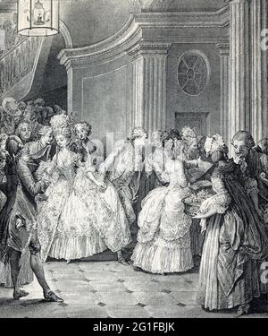 music, concert, court society, concert audience in the 18th century after end of an event, ARTIST'S COPYRIGHT HAS NOT TO BE CLEARED Stock Photo