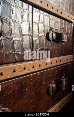 close up of antique steamer trunk lock Stock Photo - Alamy