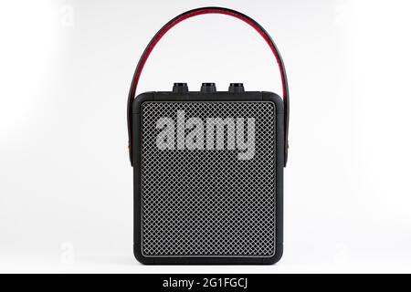 Black modern bluetooth loudspeaker isolated on white background Stock Photo