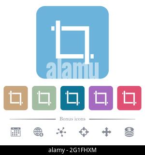 Crop tool white flat icons on color rounded square backgrounds. 6 bonus icons included Stock Vector