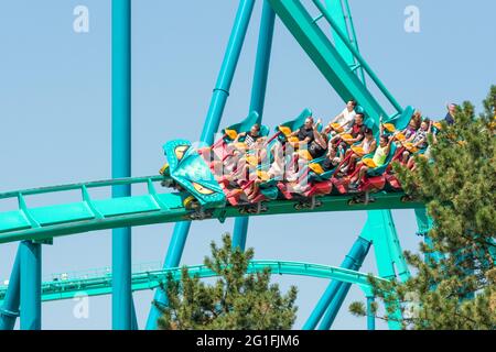 Leviathan Roller Coaster, Amusement Park Ride, Canada's Wonderland, Vaughn, Ontario, Canada Stock Photo