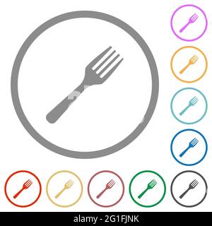 Single fork flat color icons in round outlines on white background Stock Vector
