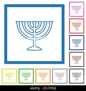Menorah flat color icons in square frames on white background Stock Vector