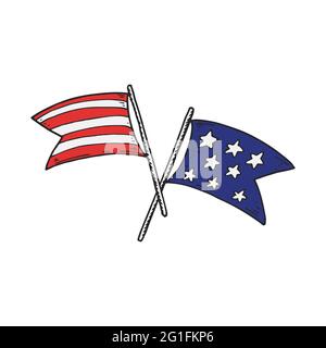 USA crossed flags. 4th of July. Hand drawn vector illustration Stock Vector