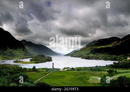 Loch Shiel, loch, Glenfinnan Monument, pillar, Charles Edward Stuart, Bonnie Prince Charlie, 2nd Jacobite revolt, Jacobite uprising, Highlands Stock Photo