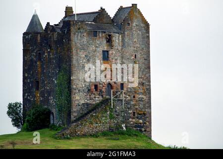 Castle Stalker, castle ruin, Tower House, residential tower, loch, Loch Laich, Port Appin, Argyll and Bute, Highlands, Highland, Scotland, United Stock Photo