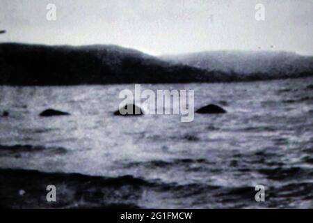 Loch Ness, lake, monster, monstrosity, Nessie, photography, black and white photo, historical photo, archive photo, Highlands, Highlands, Scotland Stock Photo