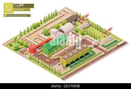 Vector isometric geothermal power station Stock Vector