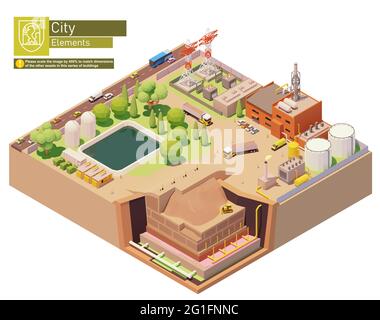 Vector isometric landfill gas power plant Stock Vector