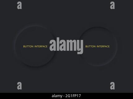 Set two buttons black color neomorphism style.Interfase design Stock Vector