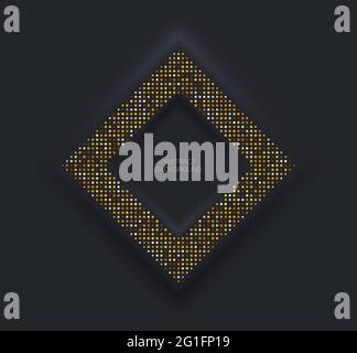 Black square frame in neomorphism style with golden glitter.Design element. Stock Vector
