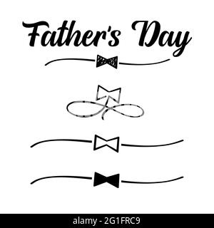 Set of hand drawn bow black divider shape for Fathers Day. Father's day vector greeting illustration with hand drawn bow tie and elegant line divider Stock Vector