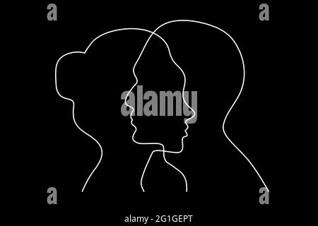 Relationship between man and woman. Male and female profiles. Love isymbol. Dating and romantic relationships sign Stock Vector
