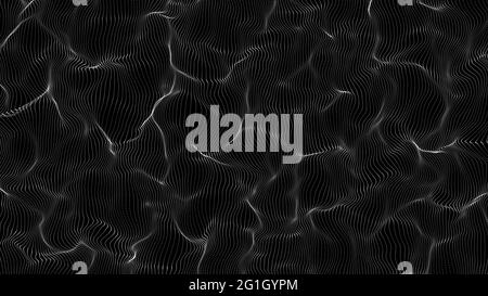 abstract particles line floating form on black background, illustration paticle move on black for bending with main project Stock Photo