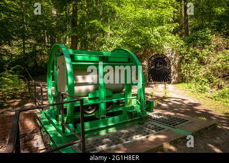 loading plant and entrance to the mining tunnel of the former Jupiter colliery in the Muttental valley near Witten-Bommern, mining trail, Witten, Nort Stock Photo