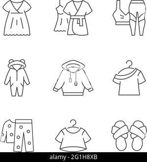 Comfortable sleepwear linear icons set Stock Vector