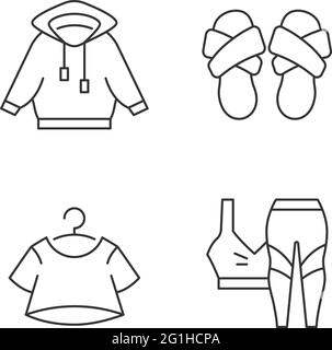 Pajamas for home linear icons set Stock Vector