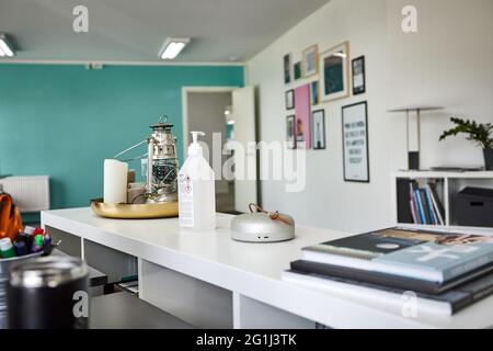 office space with office supplies on the table Stock Photo