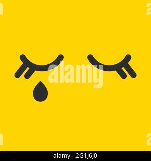 Crying cartoon doodle icon. Abstract simple eyes with  tear. Depressive character Stock Vector