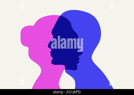 Relationship between man and woman. Male and female profiles. Love isymbol. Dating and romantic relationships sign Stock Vector